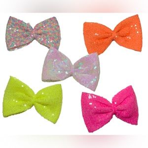 5 sequin neon color hair bows.